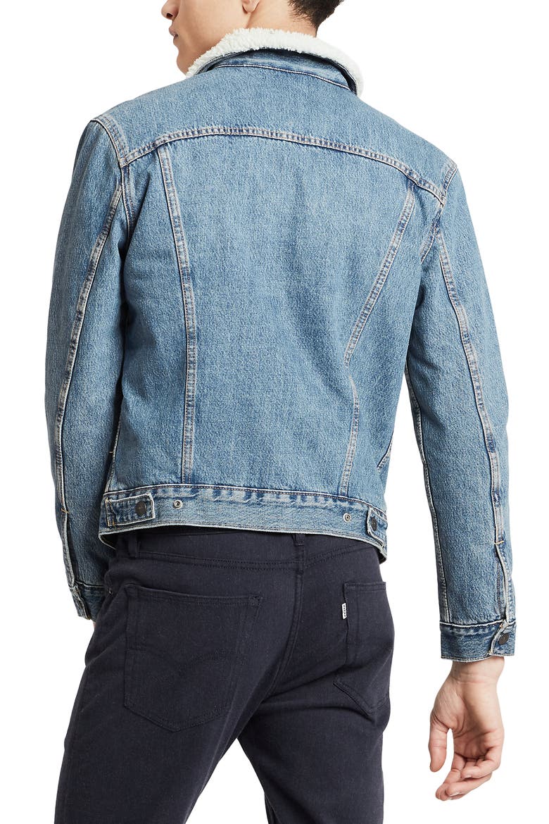 Levi's® Type III Faux Shearling Lined Denim Trucker Jacket, Alternate, color, GLASS BEACH