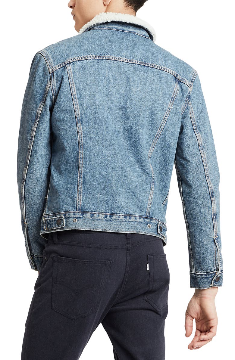 Levi's<sup>®</sup> Type III Faux Shearling Lined Denim Trucker Jacket, Alternate, color, 