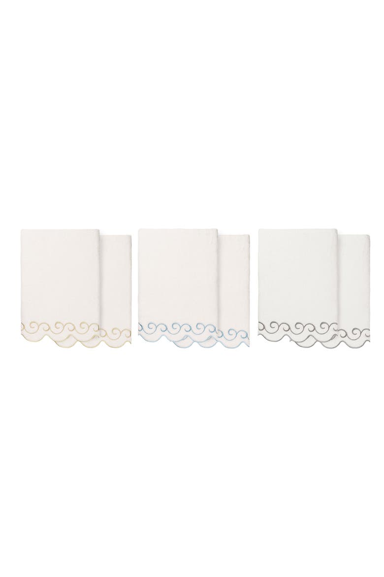 Simplicity Scallop Set of 2 Bath Towels, Alternate, color, WHITE/ BLUE