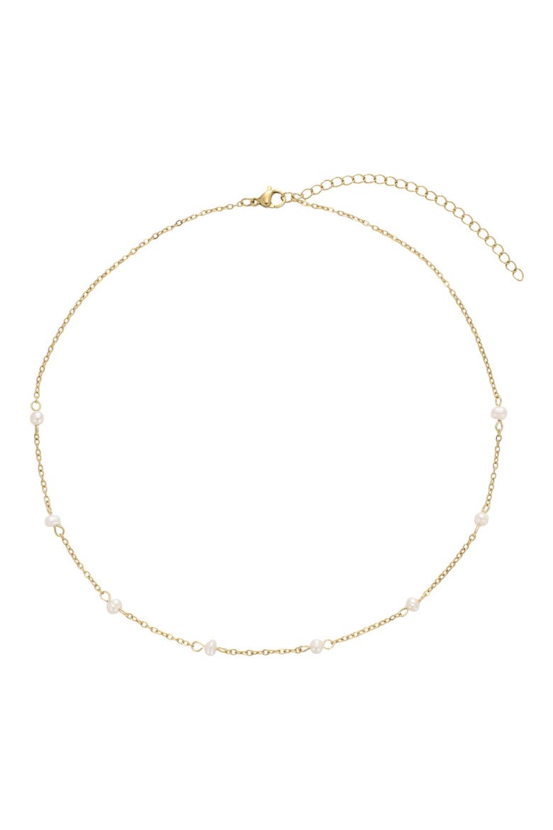 5-5.5mm Freshwater Pearl Station Chain Necklace, Main, color, GOLD