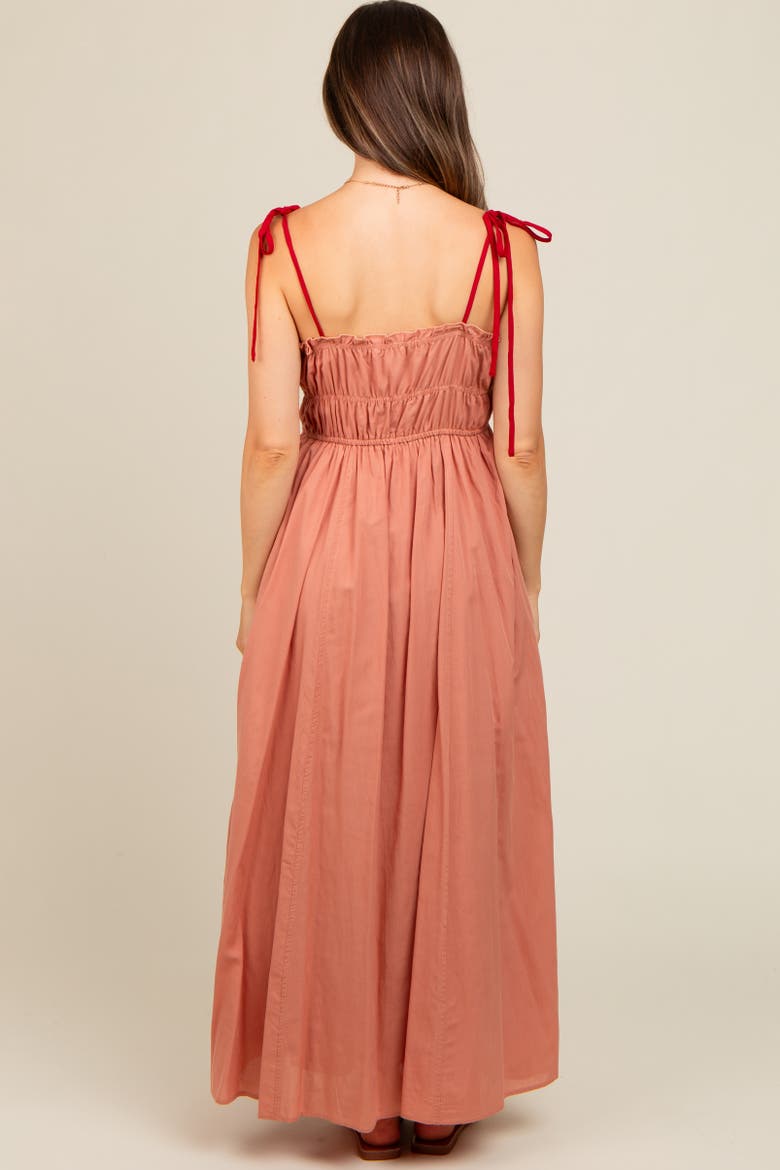 Contrast Ribbon Trim Maxi Dress, Alternate, color, Salmon