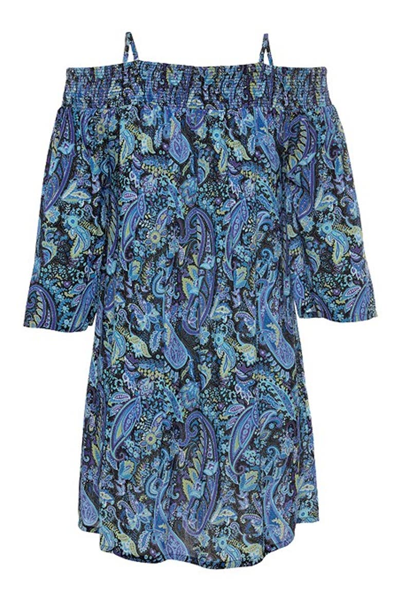 Women's Off Shoulder Patterned Dress, Alternate, color, Blue Multi