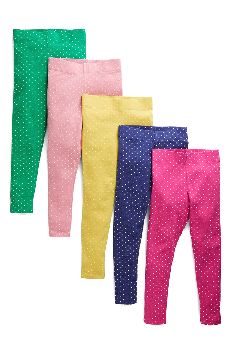 Mini Boden Kids' Polka Dot Assorted 5-Pack Cotton Leggings, Main, color, 