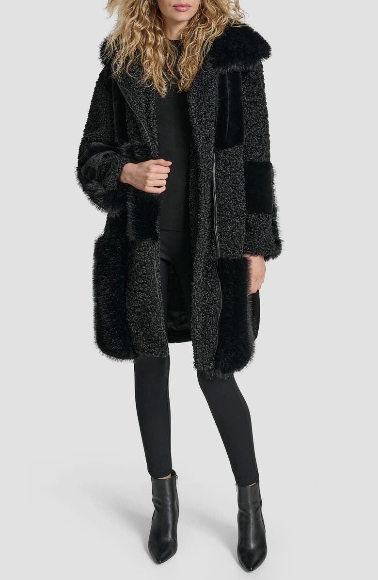 DKNY Patchwork Mixed Faux Fur Coat, Alternate, color, 