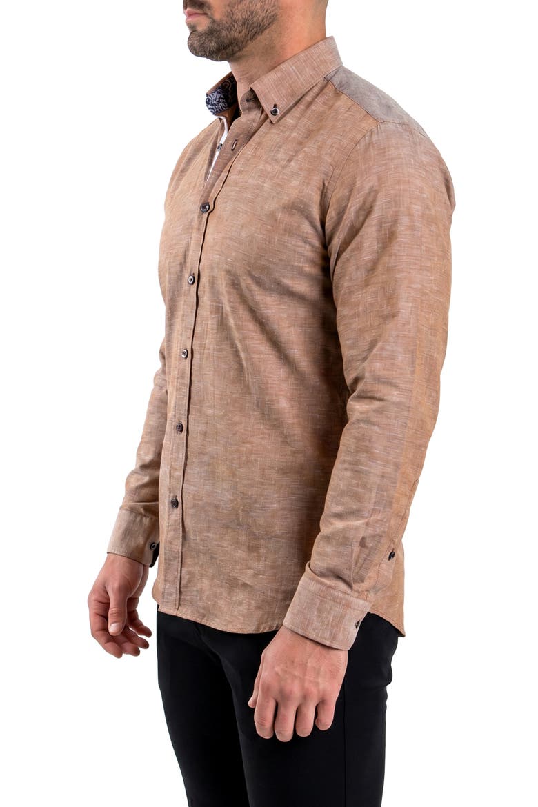 Fibonacci Contemporary Fit Button-Up Shirt, Alternate, color, BROWN