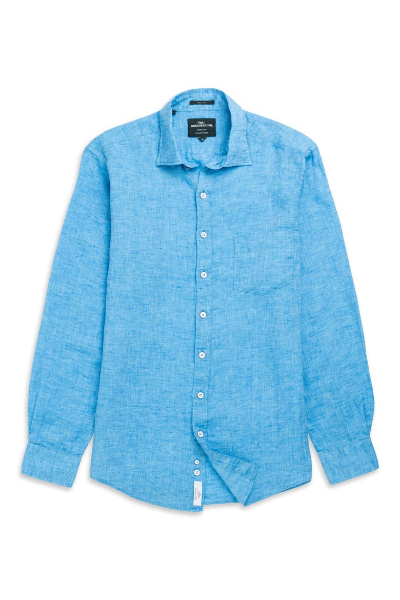 Coromandel Button-Up Linen Shirt, Alternate, color, COBALT