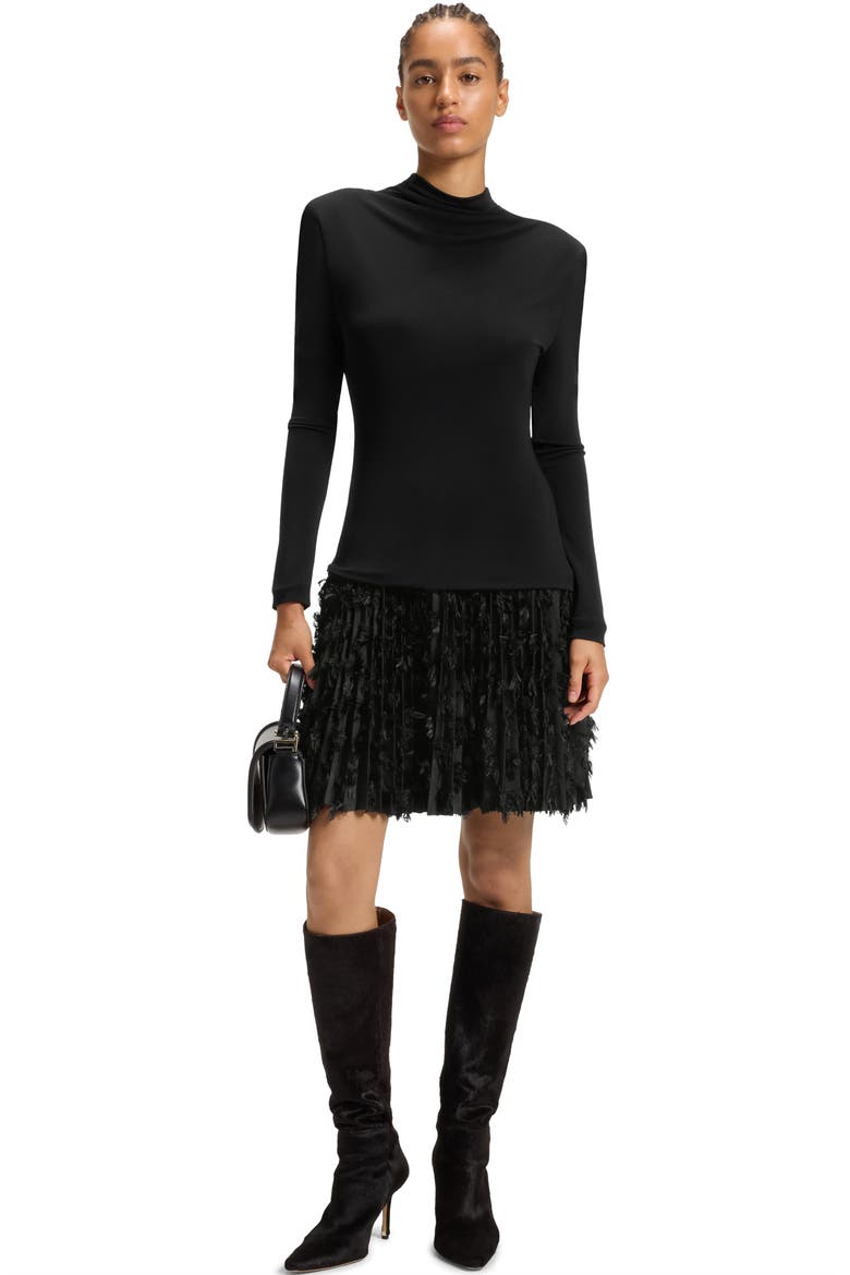 Ecicla Texture Turtleneck Long Sleeve Dress, Alternate, color, BLACK