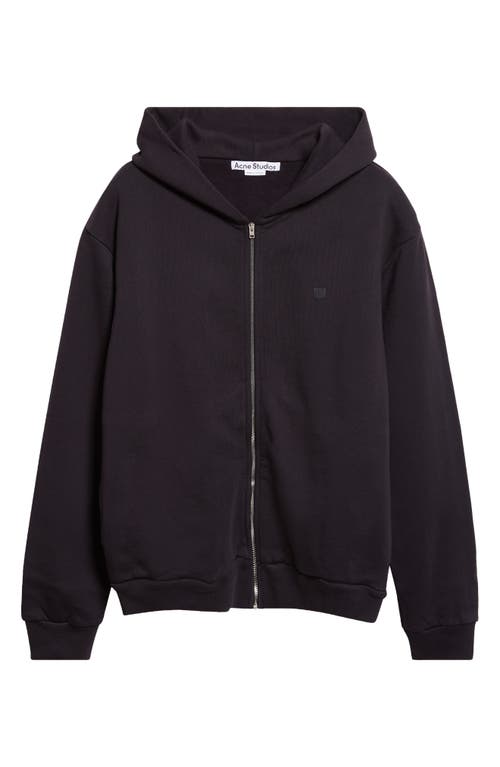 Acne Studios Fupiter Face Patch Fleece Zip Hoodie In Black