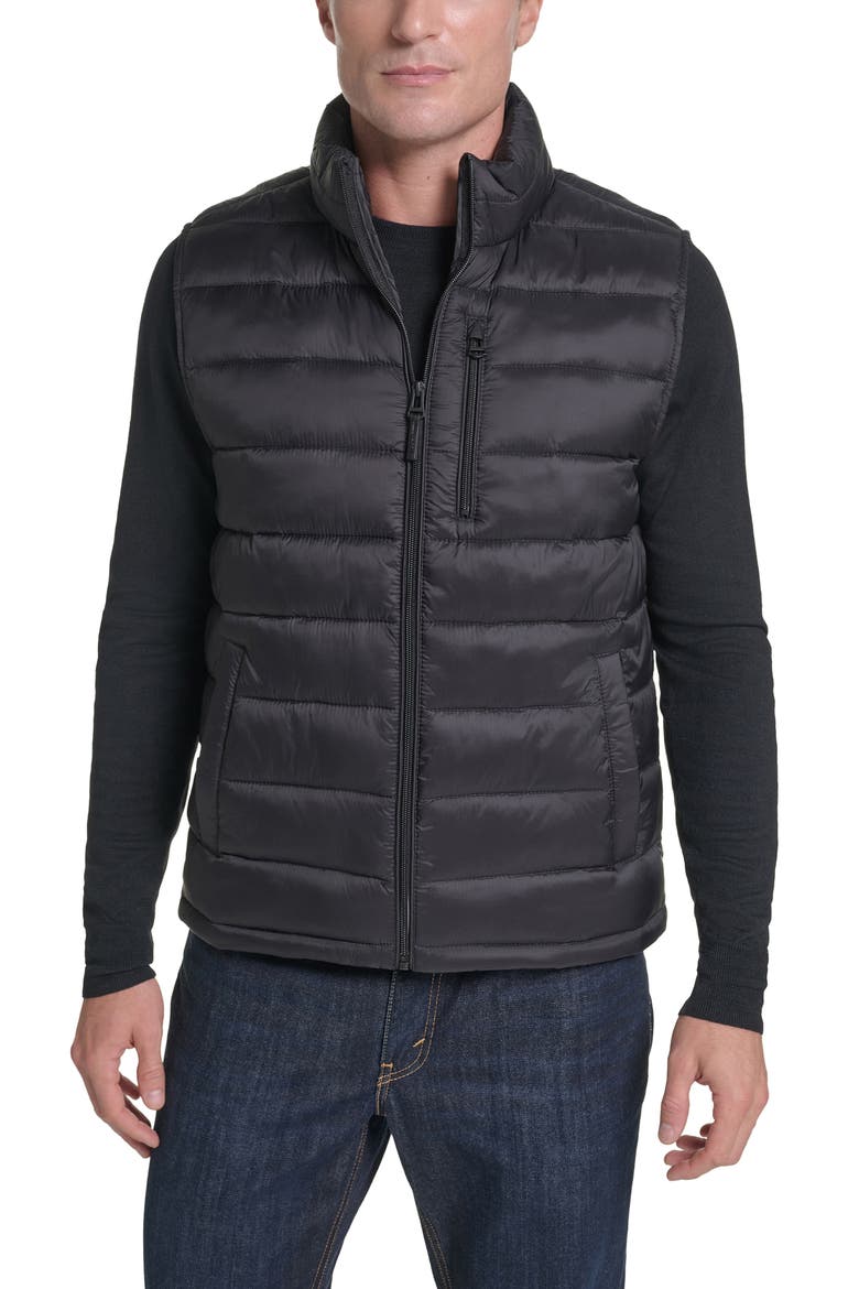Quilted Zip Front Vest, Main, color, BLACK