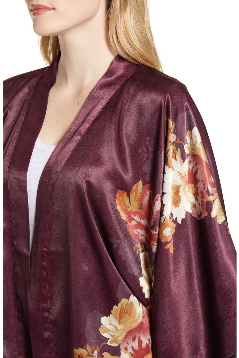 Floral Satin Open Jacket, Alternate, color, BURGUNDY MINTHE KIMONO