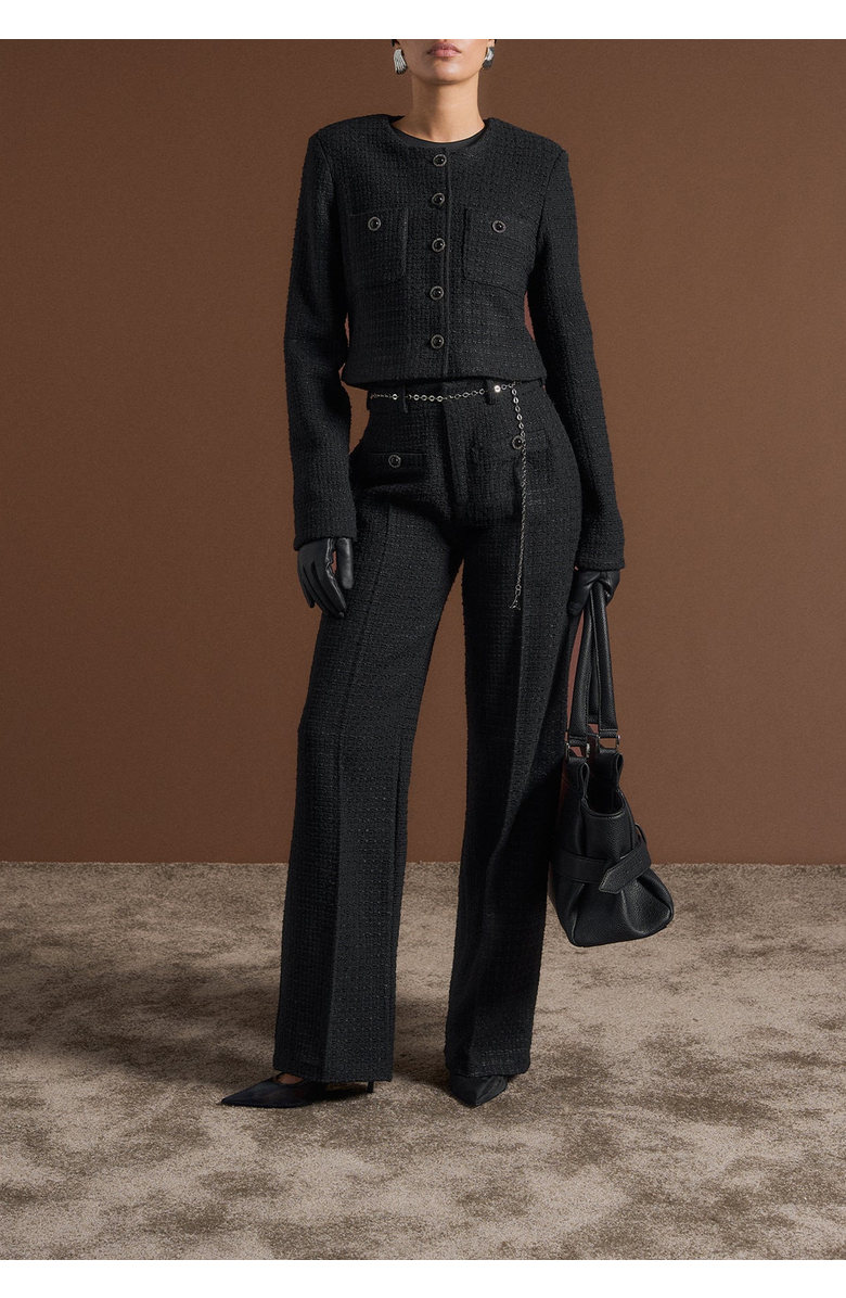 Manière De Voir Nathalie Tweed Trousers with Belt, Alternate, color, Black