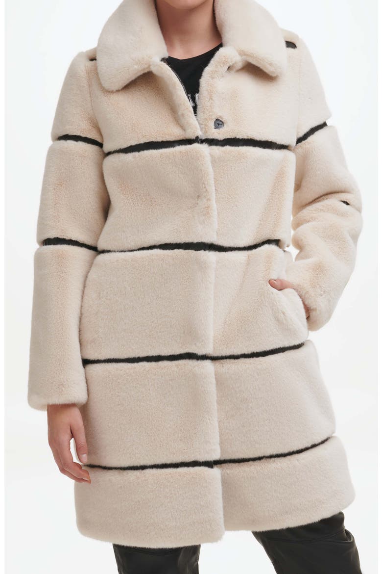 Quilted Longline Faux Fur Coat, Alternate, color, OYSTER