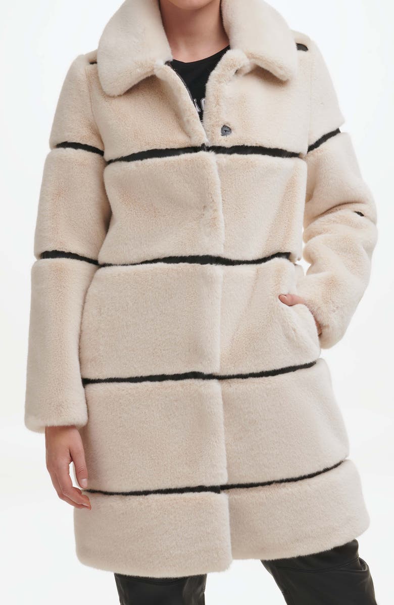 KARL LAGERFELD PARIS Quilted Longline Faux Fur Coat, Alternate, color, Oyster