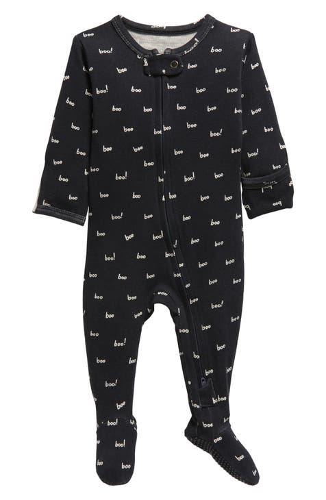 Halloween Boo Print Fitted One-Piece Organic Cotton Footie Pajamas (Baby)