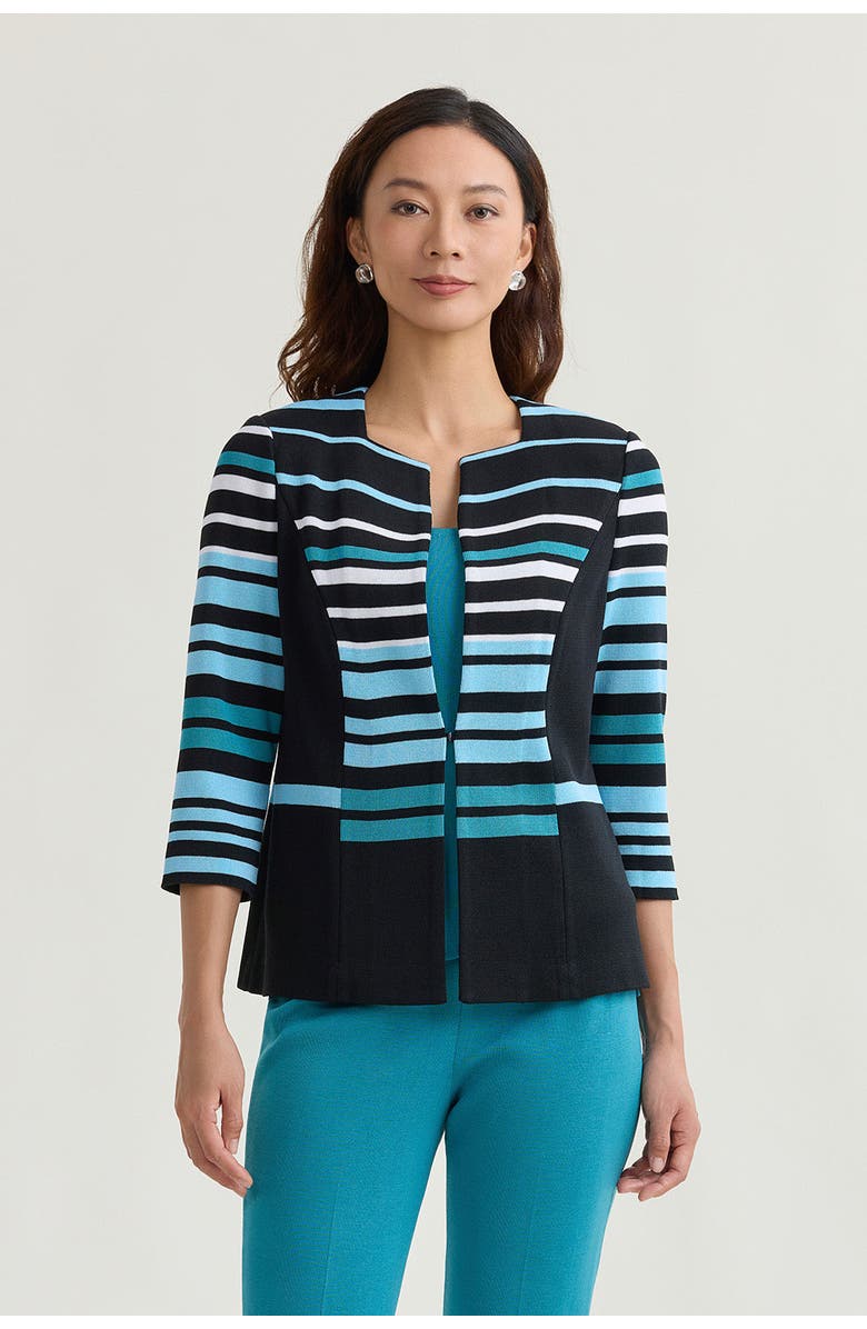 Ming Wang Heritage Striped Intarsia Knit Jacket, Alternate, color, Serene/Nebula/White/Black