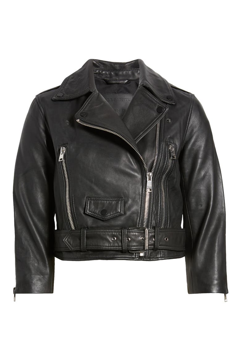 Brookes Crop Leather Biker Jacket, Alternate, color, BLACK
