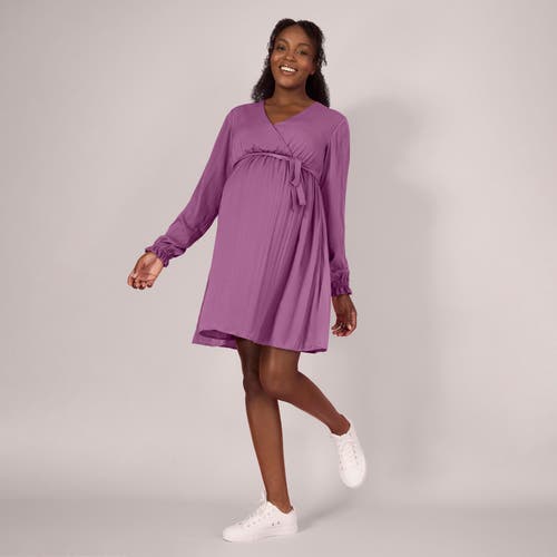 Motherhood Maternity Woven Wrap Long Sleeve Mini Dress In Grape Nectar