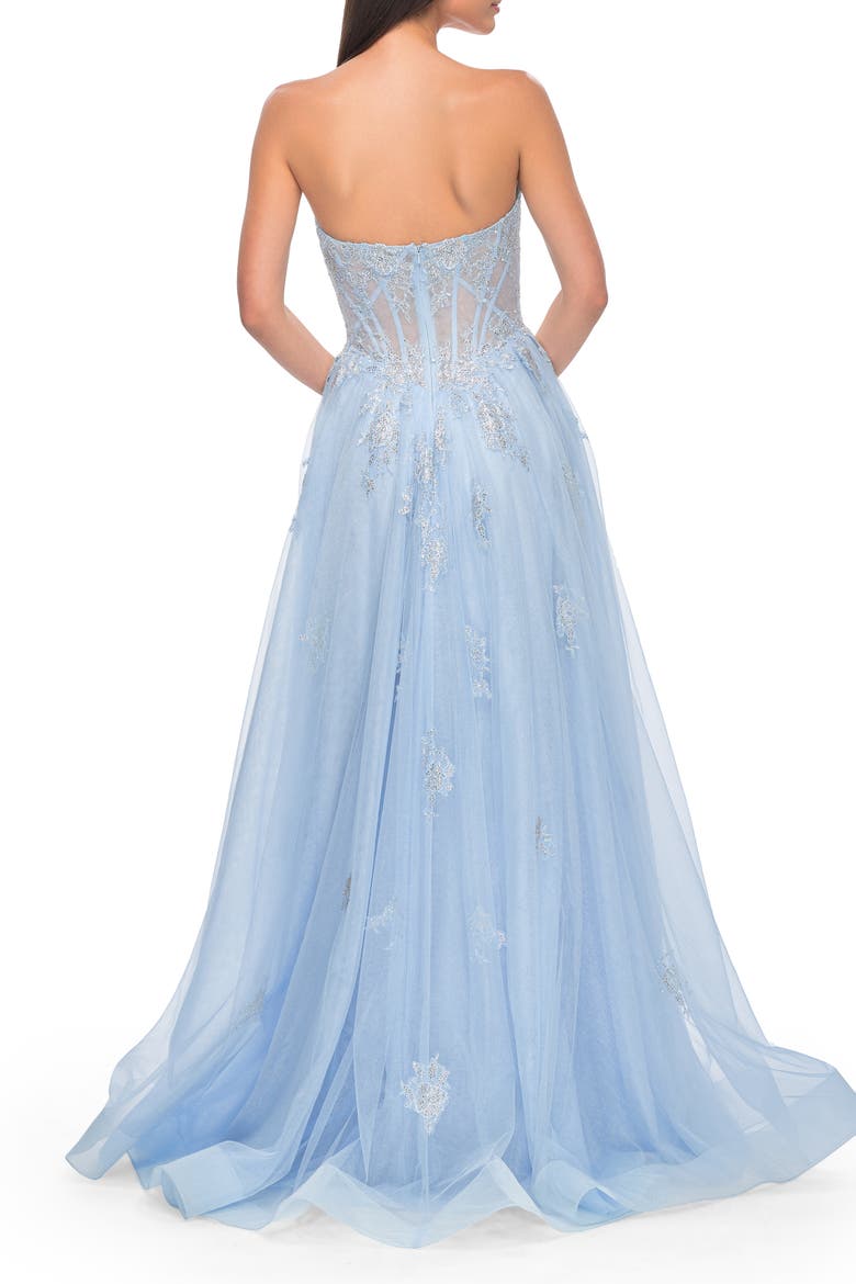 Gorgeous Lace A-Line Dress with Rhinestone Lace Details, Alternate, color, Cloud Blue