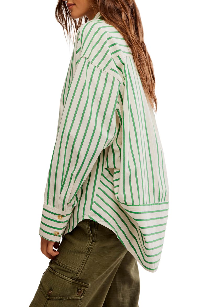 Varsity Vibes Stripe Oversize Cotton Button-Up Shirt, Alternate, color, GREEN COMBO