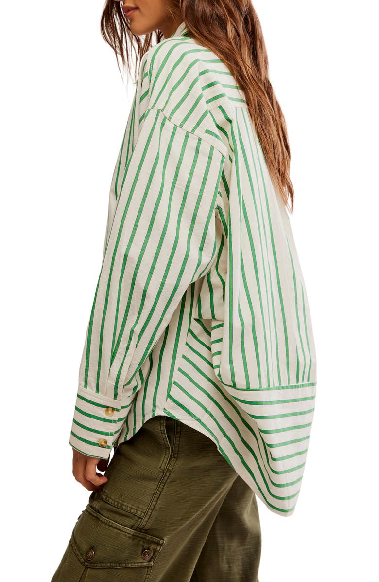 Free People Varsity Vibes Stripe Oversize Cotton Button-Up Shirt, Alternate, color, Green Combo