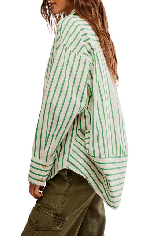 FREE PEOPLE FREE PEOPLE VARSITY VIBES STRIPE OVERSIZE COTTON BUTTON-UP SHIRT 
