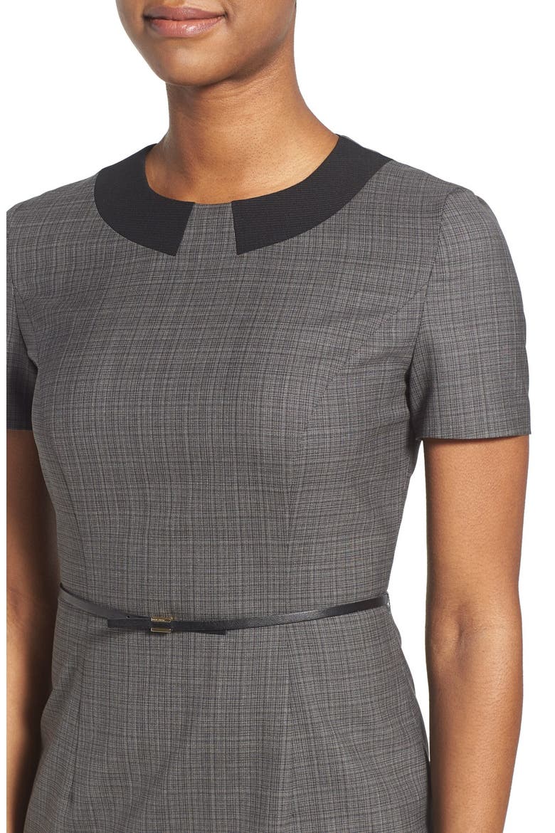 'Danyka' Belted Stretch Wool Sheath Dress, Alternate, color, GREY MELANGE