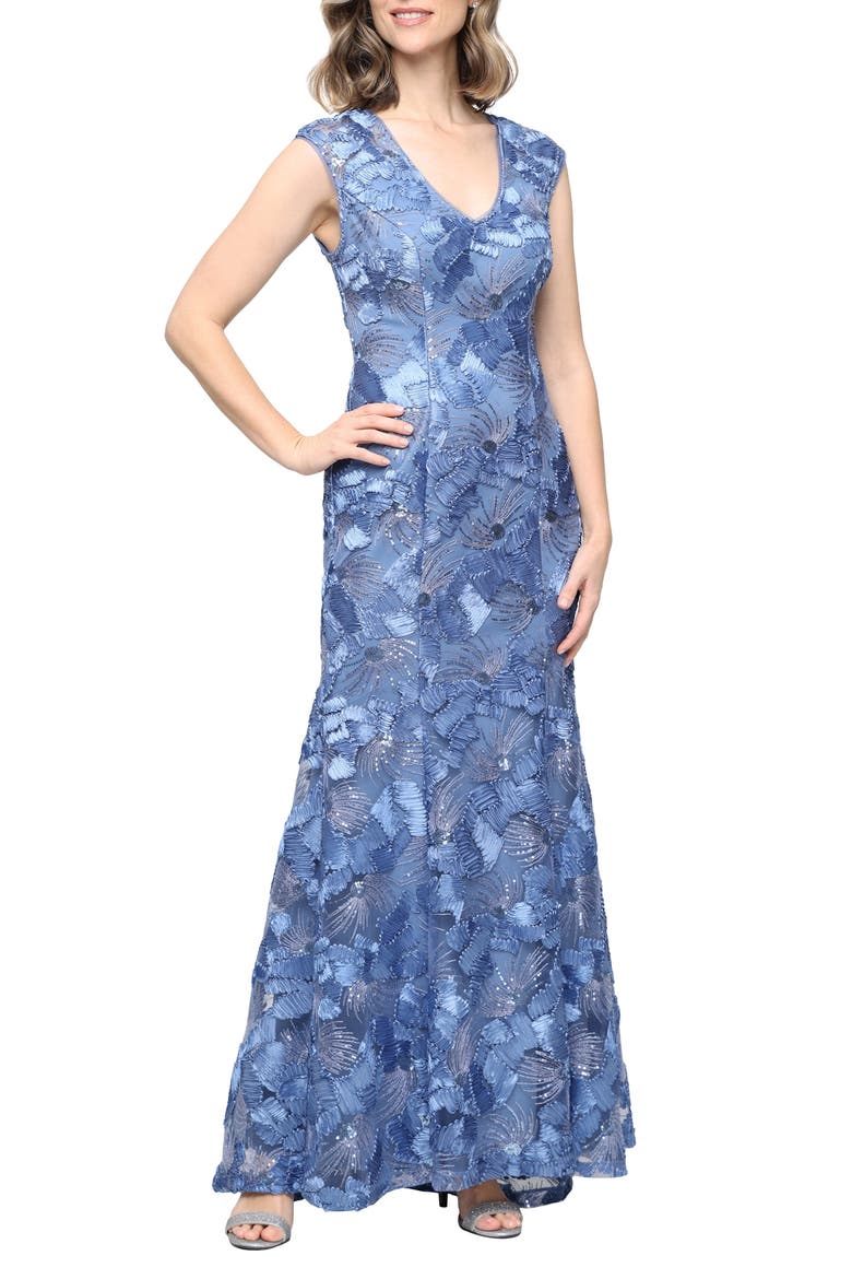 Sleeveless Sequin Soutache Gown, Main, color, BRUSH PERIWINKLE