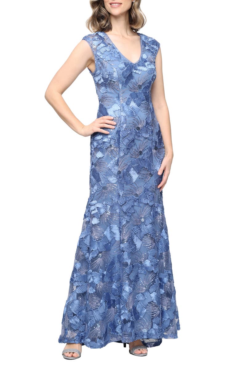 Alex Evenings Sleeveless Sequin Soutache Gown, Main, color, Brush Periwinkle
