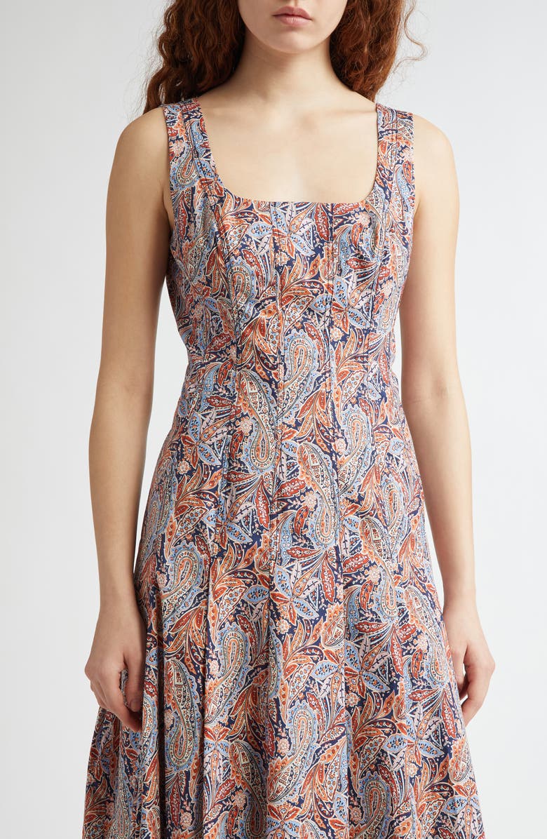Veronica Beard Jolie Paisley Sleeveless Stretch Cotton Midi Dress, Alternate, color, Navy Multi
