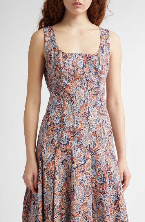 Veronica Beard Jolie Paisley Sleeveless Stretch Cotton Midi Dress In Navy Multi