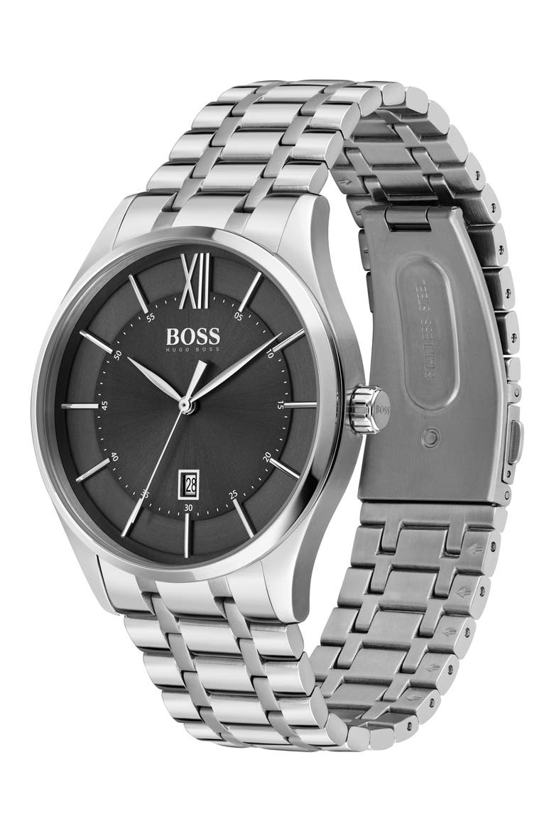 Distinction Bracelet Watch, 43mm, Alternate, color, SILVER/ BLACK/ SILVER