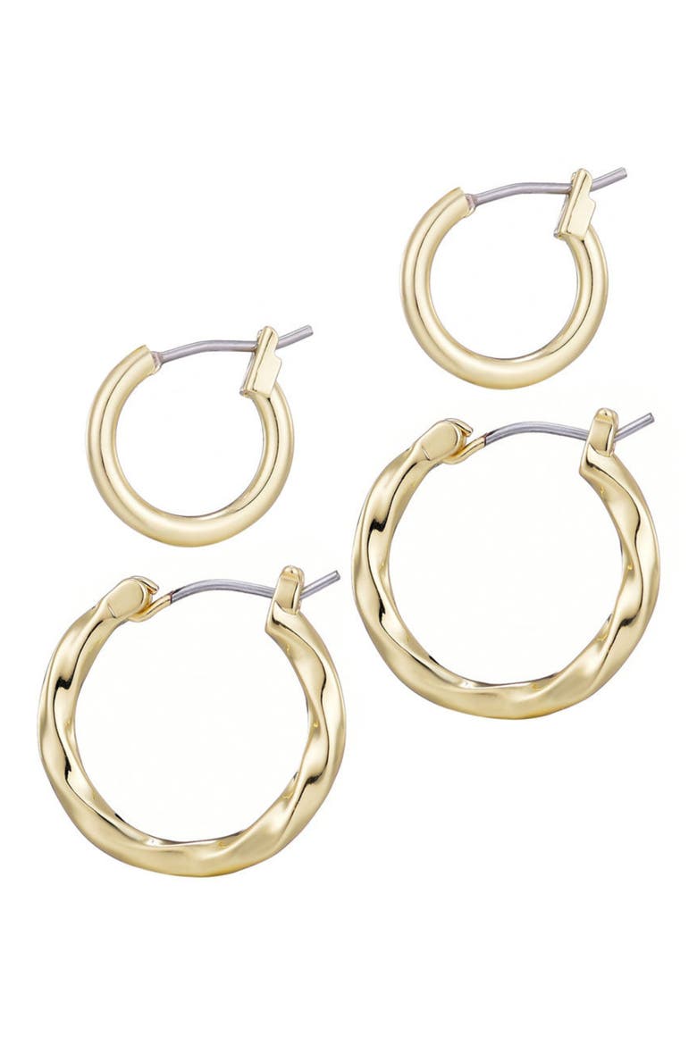 Set of 2 Hoop Earrings, Alternate, color, GOLD