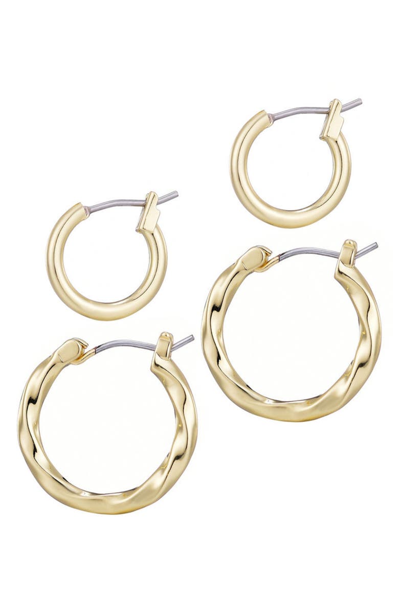 Adornia Set of 2 Hoop Earrings, Alternate, color, Gold