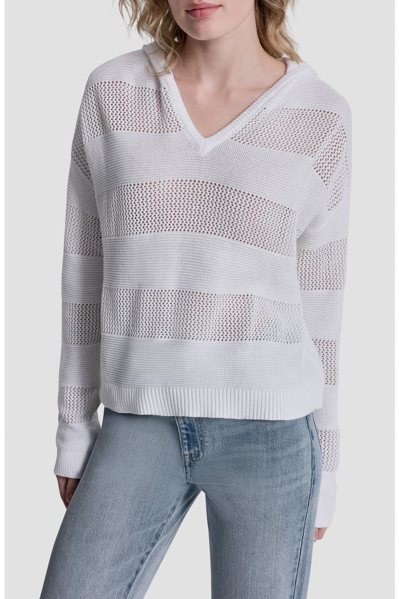 Pointelle Stripe Hooded Sweater, Main, color, WHITE