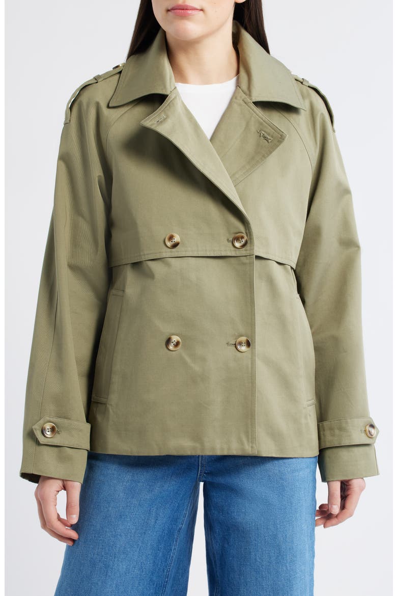 Short Cotton Trench Coat, Main, color, OLIVINE