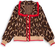 SAACHI Ruffle Collar Leopard Cardigan