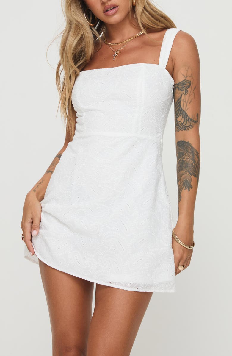Princess Polly Elestren Embroidered Eyelet Minidress, Alternate, color, White