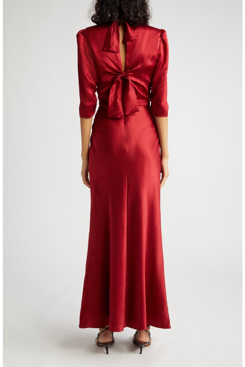 Adele Mock Neck Silk Dress, Alternate, color, GARNET RED