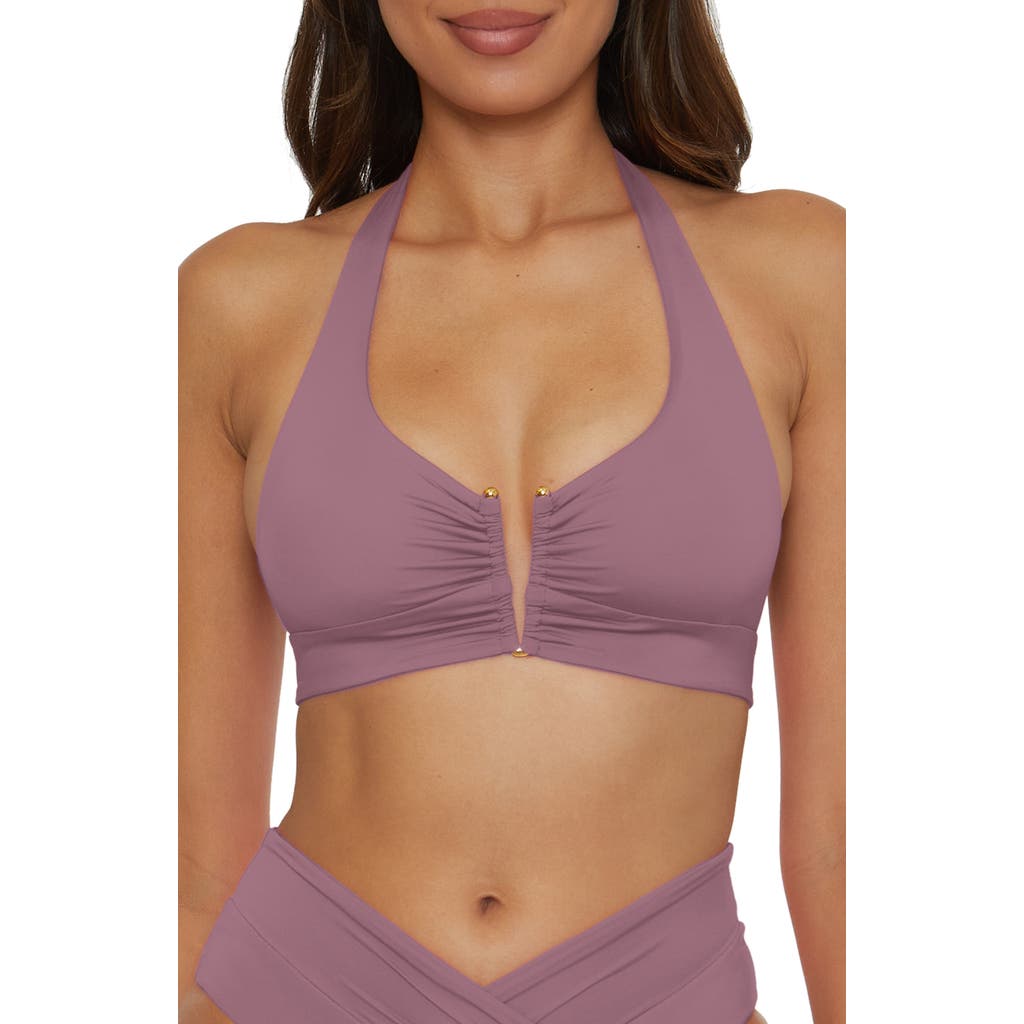 Becca Shirred V-wire Halter Bikini Top In Purple