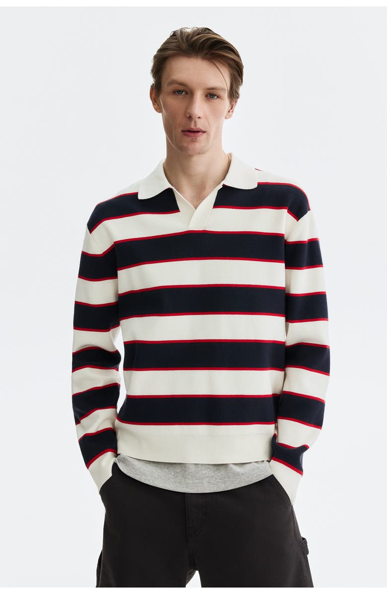 H&M Relaxed Fit Polo Shirt, Alternate, color, Navy Blue/Striped