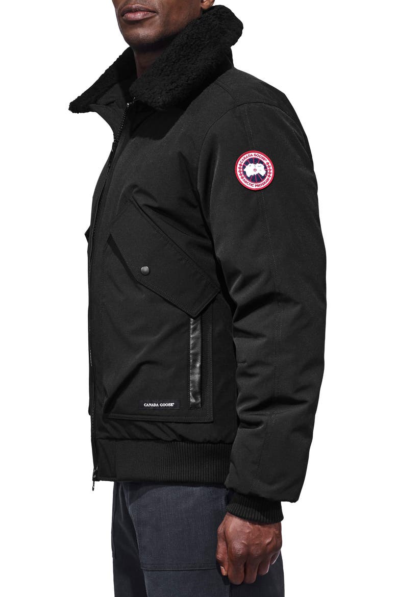 Bromley Slim Fit Down Bomber Jacket with Genuine Shearling Collar, Alternate, color, BLACK
