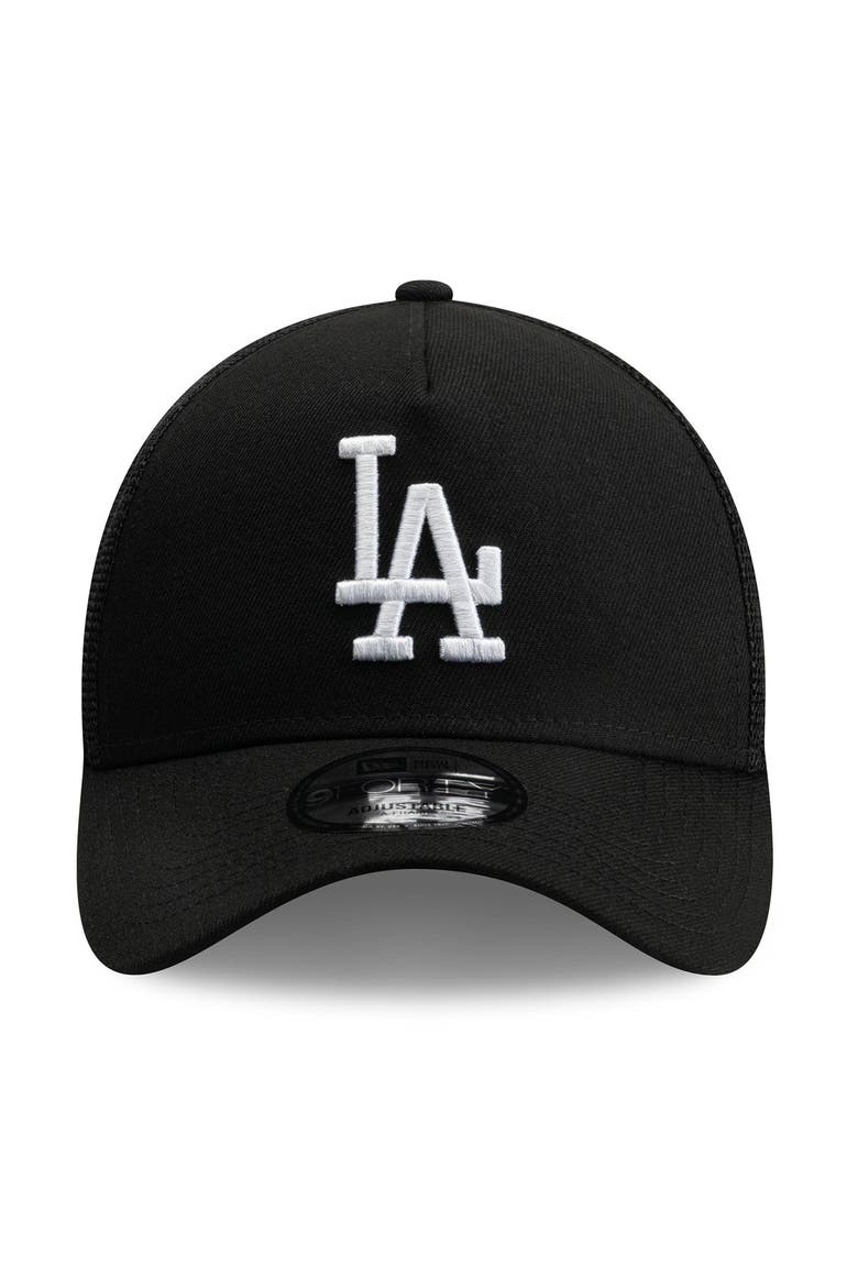 Men's New Era Black Los Angeles Dodgers Side Script 9FORTY A-Frame Trucker Adjustable Hat, Alternate, color, Black