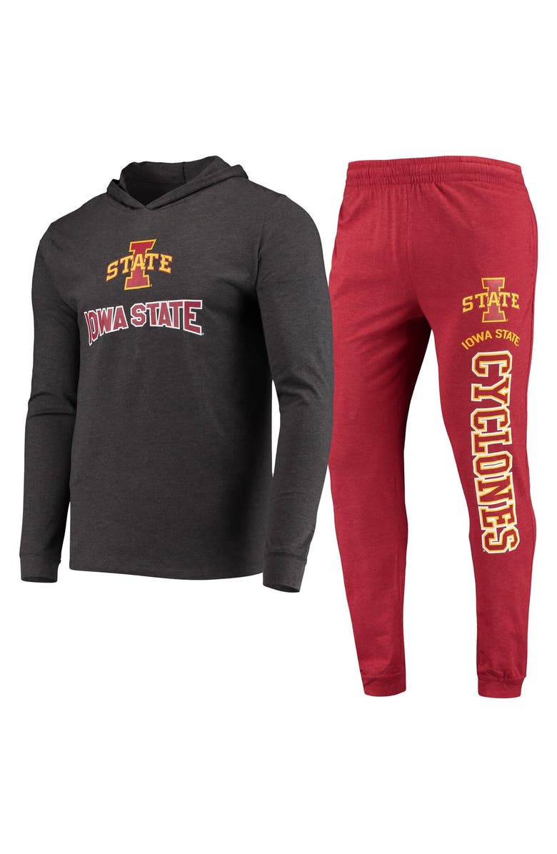CONCEPTS SPORT Men's Concepts Sport Cardinal/Heather Charcoal Iowa State Cyclones Meter Long Sleeve Hoodie T-Shirt & Jogger Pajama Set, Main, color, Cardinal