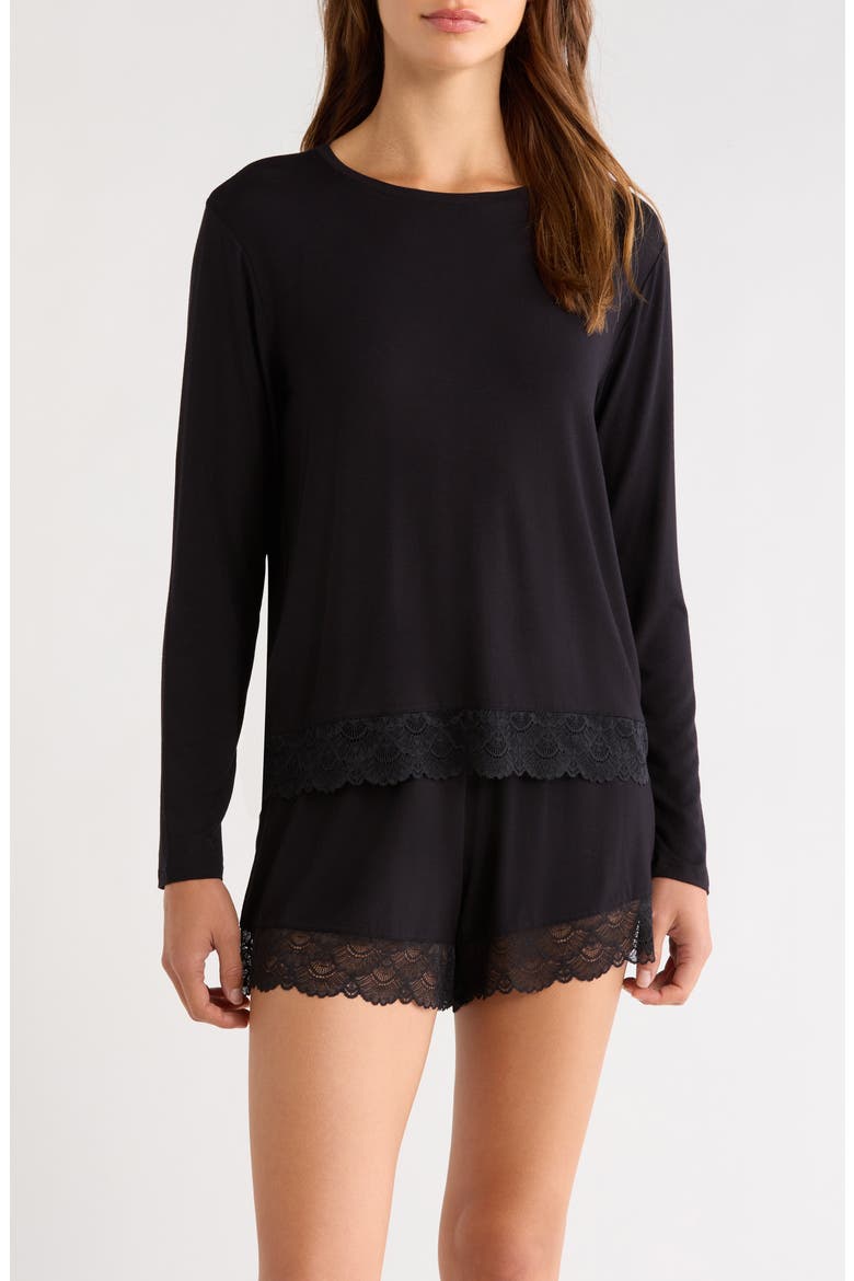 Moonlight Eco Lace Short Pajamas, Main, color, BLACK