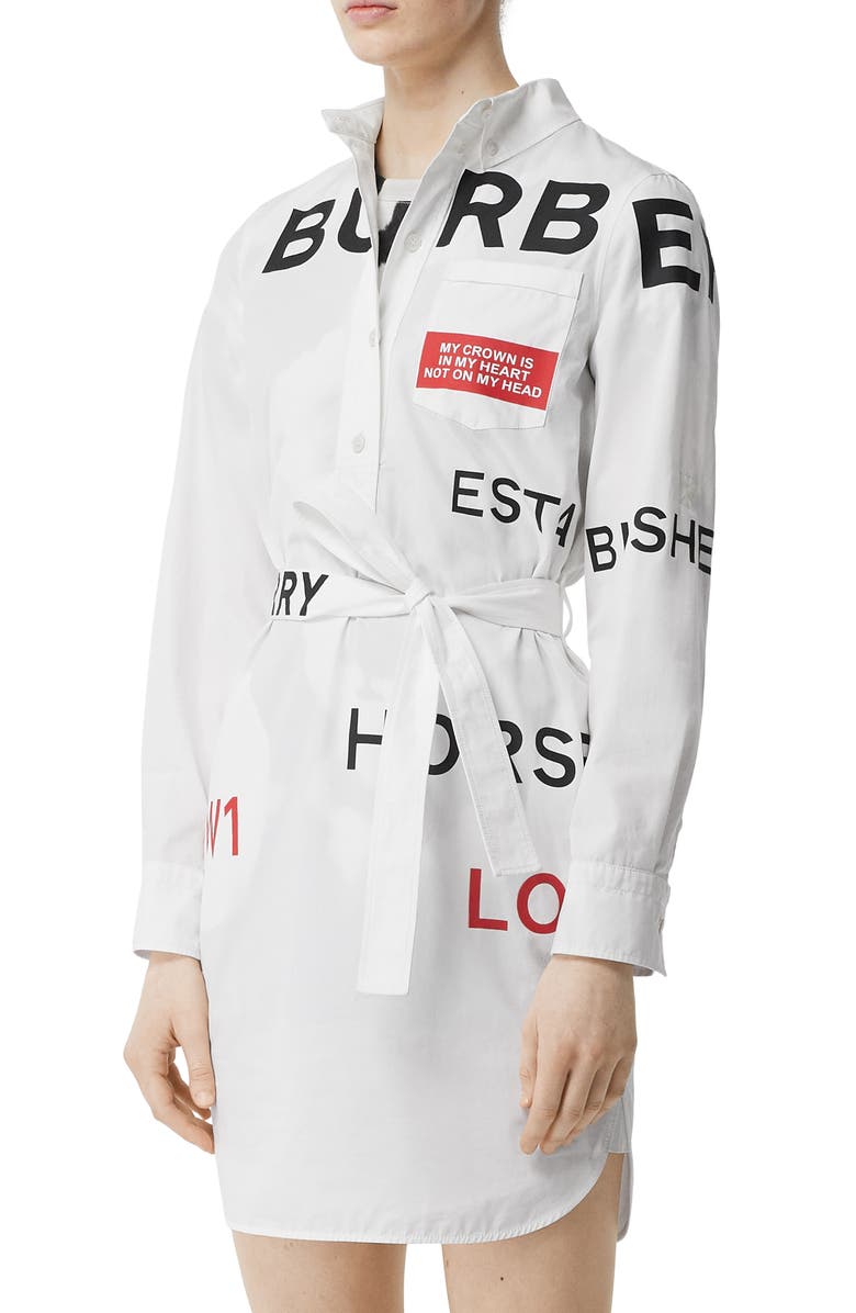 Burberry Kiley Horseferry Print Long Sleeve Poplin Shirtdress, Alternate, color, 