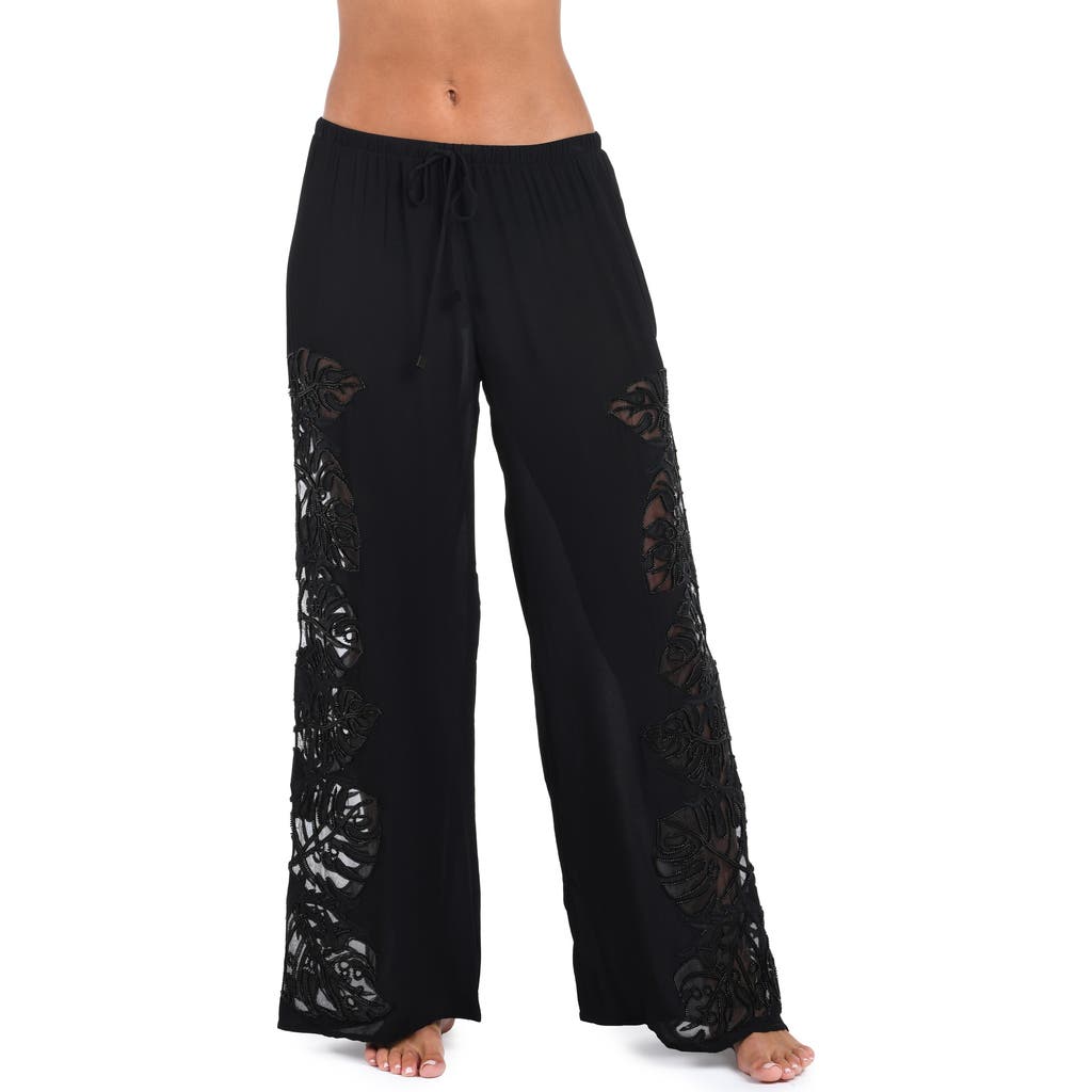L Agence L'agence Geraldine Monstera Cover-up Wide Leg Pants In Black