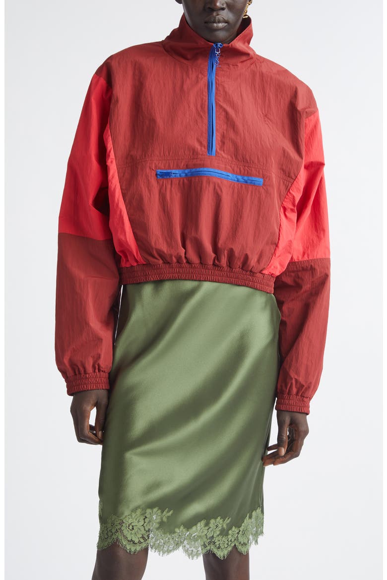 Cassandre Crop Nylon Faille Windbreaker, Main, color, ROUGE FONCE