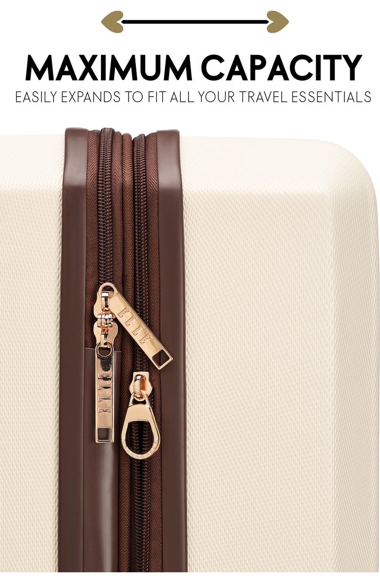 ELLE Luxe Journey 3 Piece Expandable Retro Spinner Luggage Set, Alternate, color, Champagne