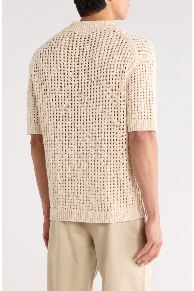 Strallo Johnny Collar Open Knit Sweater Polo, Alternate, color, OPEN WHITE