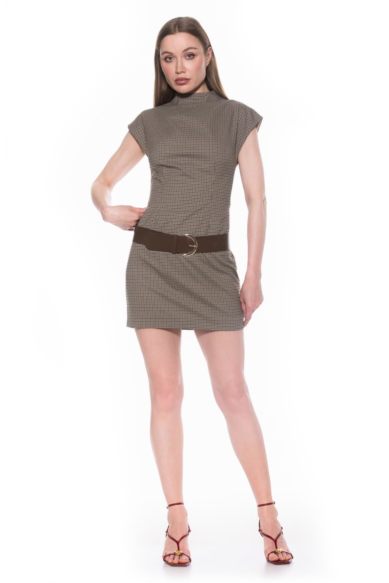 Em Cap Sleeve Belted Minidress, Alternate, color, BROWN CHECK